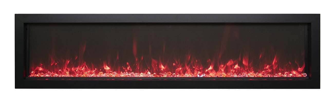 Extra Slim Indoor or Outdoor Built In Electric Fireplace with Black Steel Surround