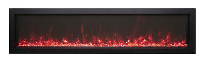 Extra Slim Indoor or Outdoor Built In Electric Fireplace with Black Steel Surround