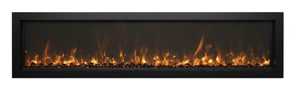 Extra Slim Indoor or Outdoor Built In Electric Fireplace with Black Steel Surround