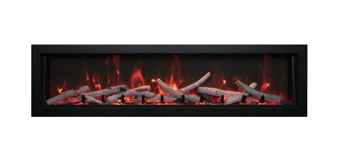 Deep Indoor or Outdoor Built-In Electric Fireplaces with Black Steel Surround