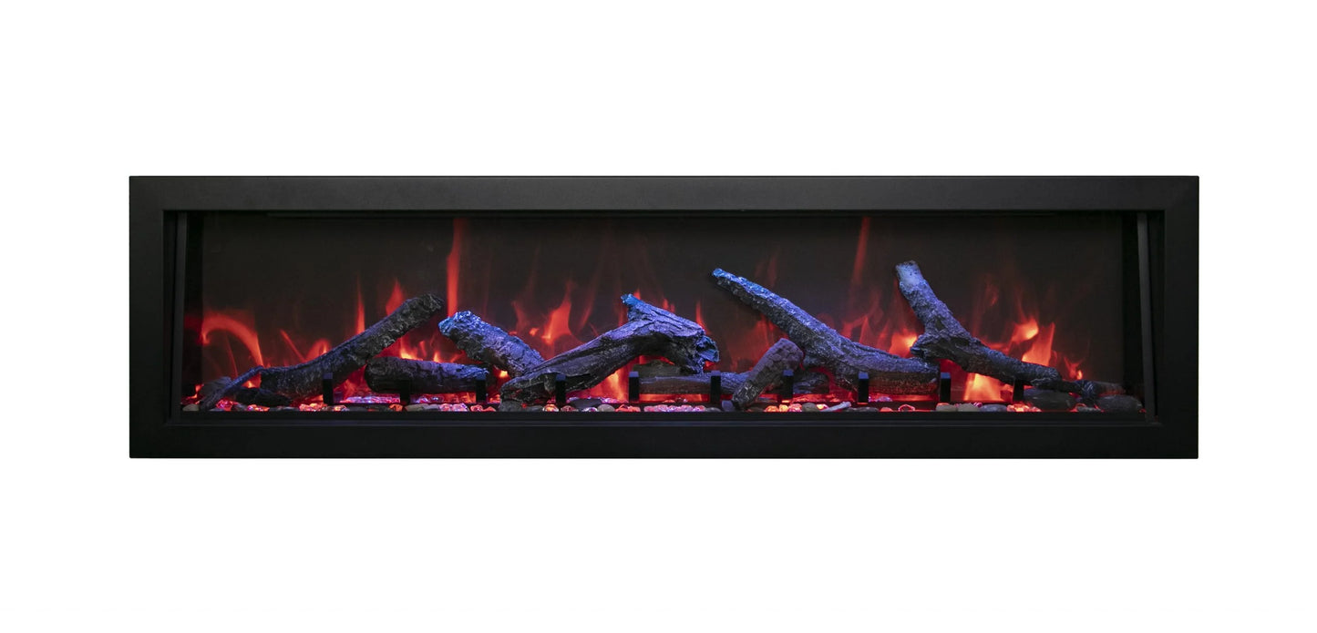 Deep Indoor or Outdoor Built-In Electric Fireplaces with Black Steel Surround