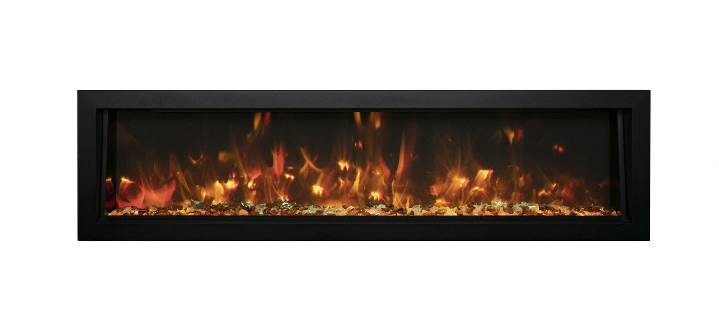 Deep Indoor or Outdoor Built-In Electric Fireplaces with Black Steel Surround