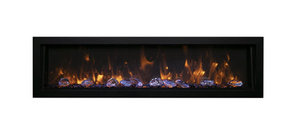 Deep Indoor or Outdoor Built-In Electric Fireplaces with Black Steel Surround